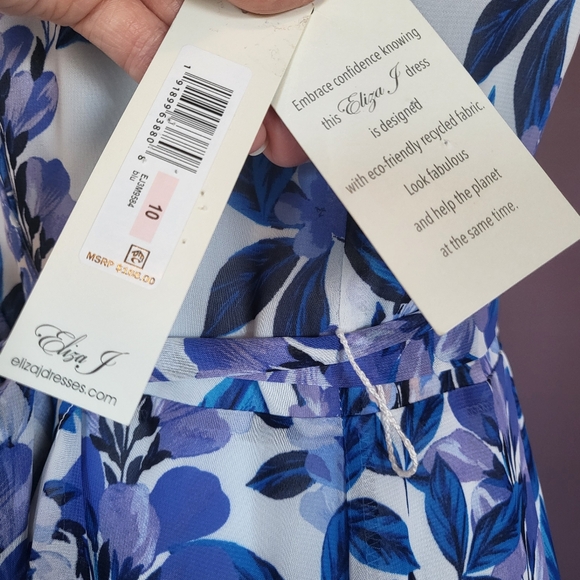 NWT Eliza J Blue Floral V-Neck Flutter Sleeve Ruffle Waist Tie Formal Maxi Dress - Picture 14 of 16